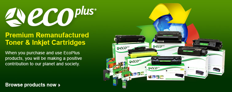 ecoPlus premium remanufactured toner and inkjet cartridges, from Allied’s current banner